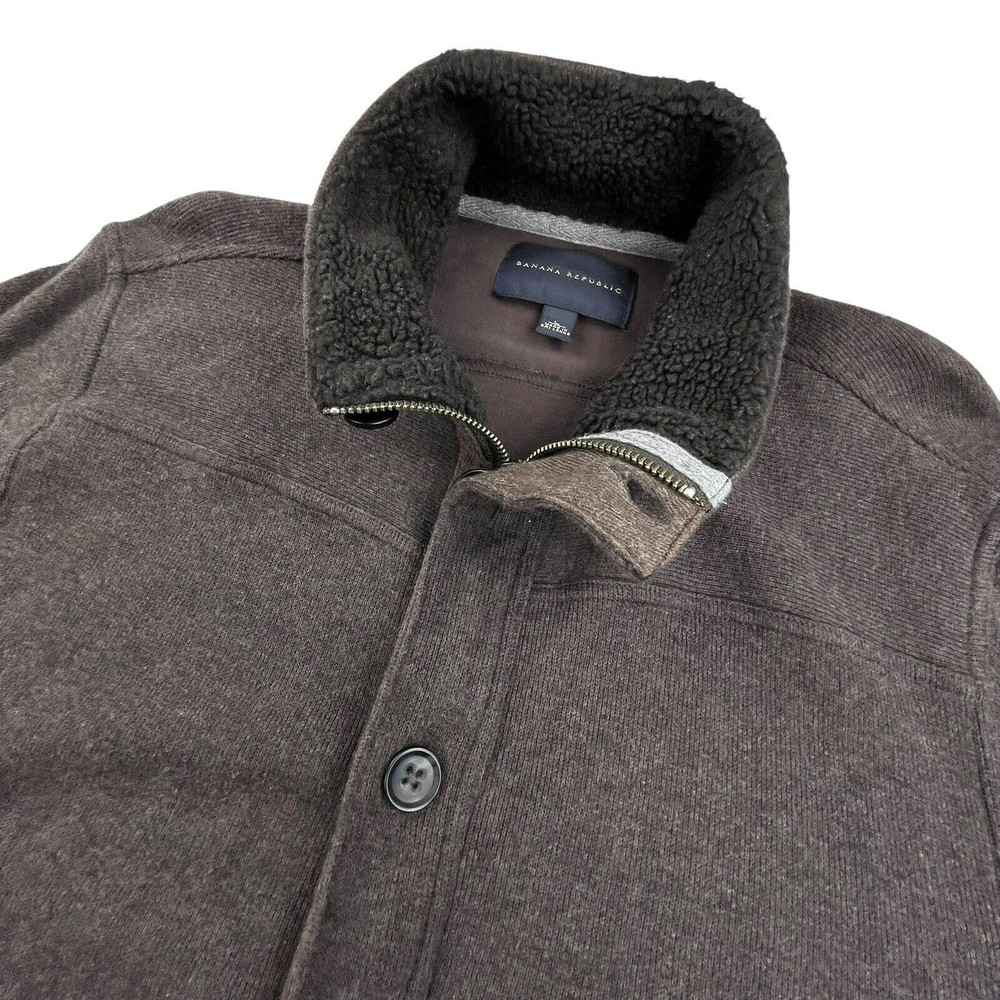 Banana Republic Cardigan Sweater Jacket Mens L ZIp & Button Pocket Fleece Brown
